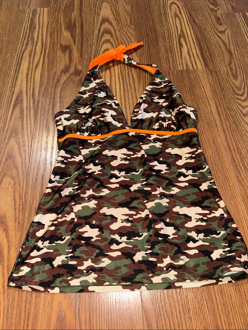 Y2K Vintage Halter Camo Blaze Orange Tank/Tankini Summer Lined XXL